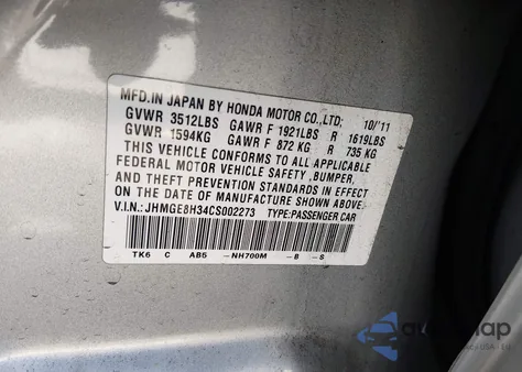 2012 Honda Fit from USA, damaged, VIN JHMGE8H34CS002273